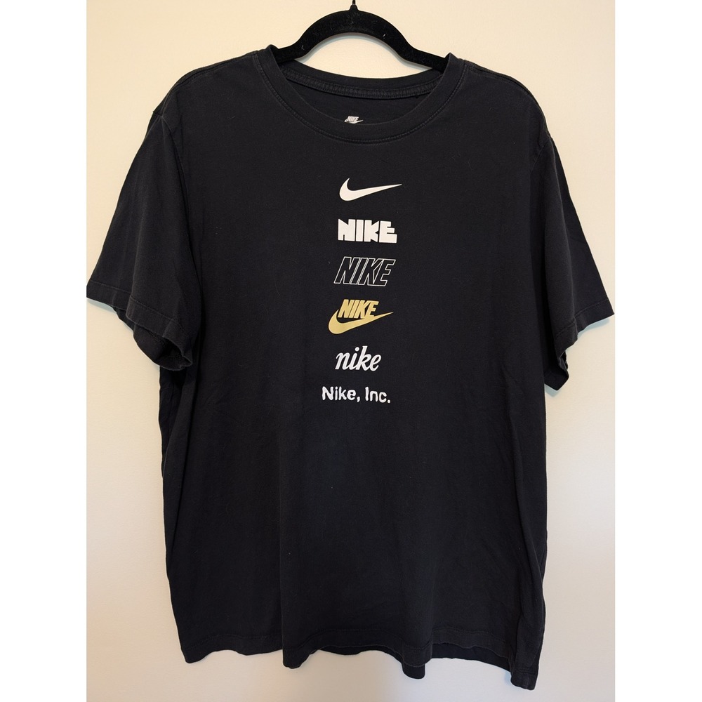 Nike The Nike Tee Multi Font Stacked Logo Graphic T-Shirt Black Mens XL Cotton
